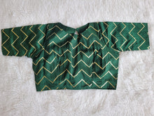 Load image into Gallery viewer, BOTTLE GREEN ART SILK SEQUIN BLOUSE
