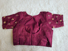 Load image into Gallery viewer, DARK MAGENTA OREO SILK DESIGNER BLOUSE
