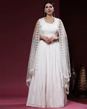 Load image into Gallery viewer, GEORGETTE LEHENGA SEQUIN EMBROIDERY WORK WITH HAND WORK IN WHITE
