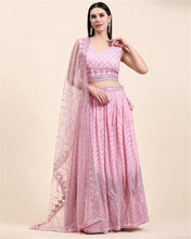 Load image into Gallery viewer, GEORGETTE LEHENGA SEQUIN EMBROIDERY WORK WITH HAND WORK IN BABY PINK
