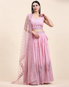 GEORGETTE LEHENGA SEQUIN EMBROIDERY WORK WITH HAND WORK IN BABY PINK