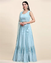 Load image into Gallery viewer, GEORGETTE LEHENGA SEQUIN EMBROIDERY WORK WITH HAND WORK IN ACQUAMARINE BLUE SHADE
