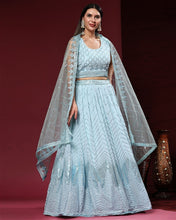 Load image into Gallery viewer, GEORGETTE LEHENGA SEQUIN EMBROIDERY WORK WITH HAND WORK IN ACQUAMARINE BLUE SHADE
