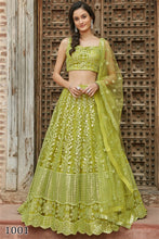 Load image into Gallery viewer, ORGENZA SILK LEHENGA PARTYWEAR AND FESTIVAL WEAR  IN YELLOW GREEN
