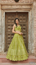 Load image into Gallery viewer, ORGENZA SILK LEHENGA PARTYWEAR AND FESTIVAL WEAR  IN YELLOW GREEN
