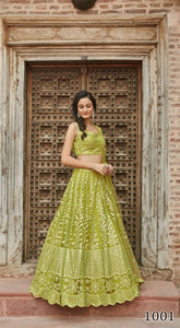 ORGENZA SILK LEHENGA PARTYWEAR AND FESTIVAL WEAR  IN YELLOW GREEN