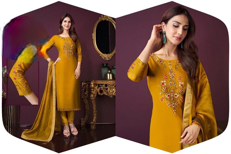 HANDWORK EMBROIDERY SALWAR SUIT IN YELLOW