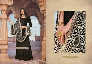 FAUX GEOGETTE PALAZZO STYLE SALWAR SUIT IN BLACK